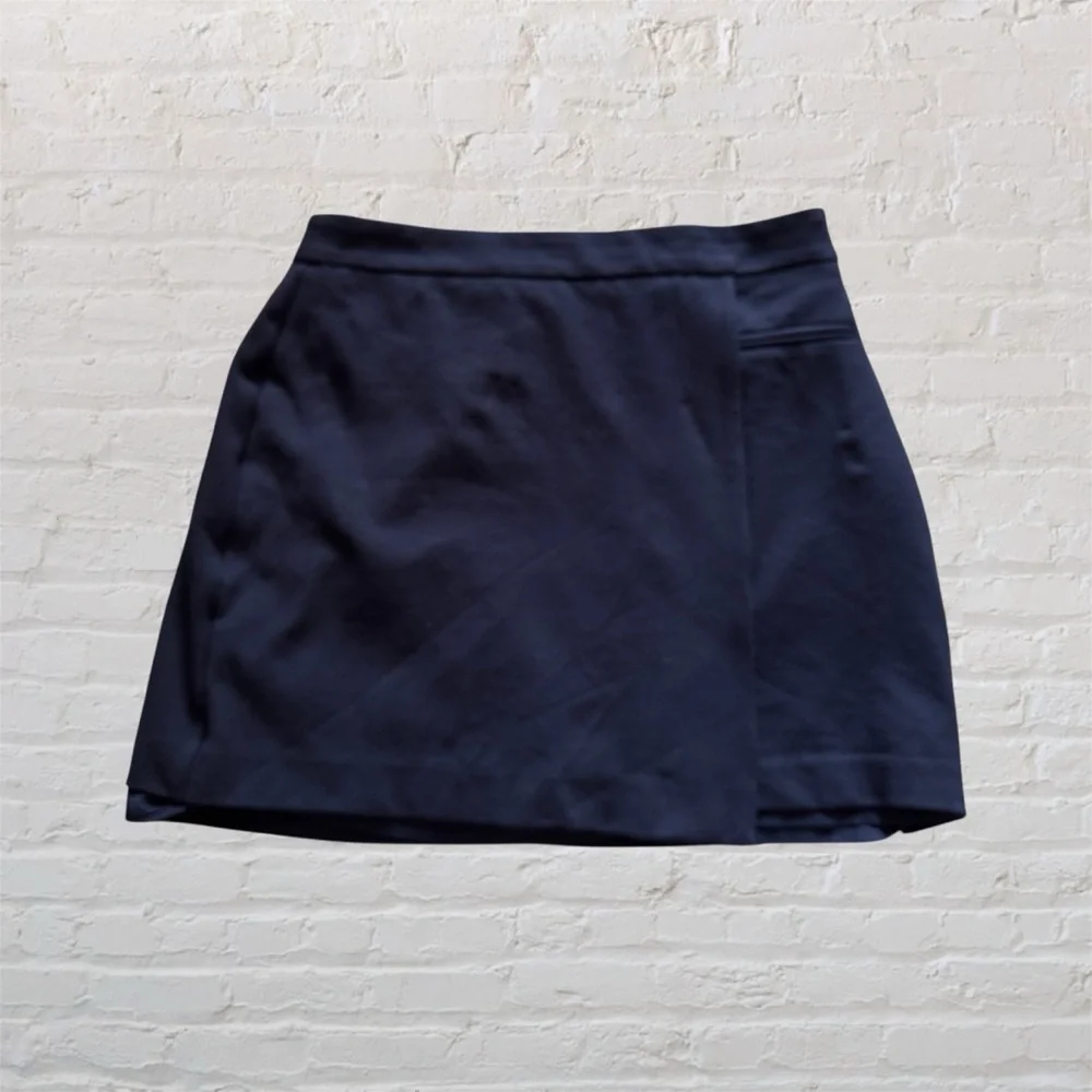 Ann Taylor Loft rich navy faux wrap asymmetrical skirt with faux pocket accent